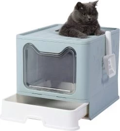 Opvouwbare Kattenbak Met Uitneembare Lade – XXL Kattentoilet – Inclusief Kattenbak Schep – 41 X 51 X 38.6cm – Blauw
