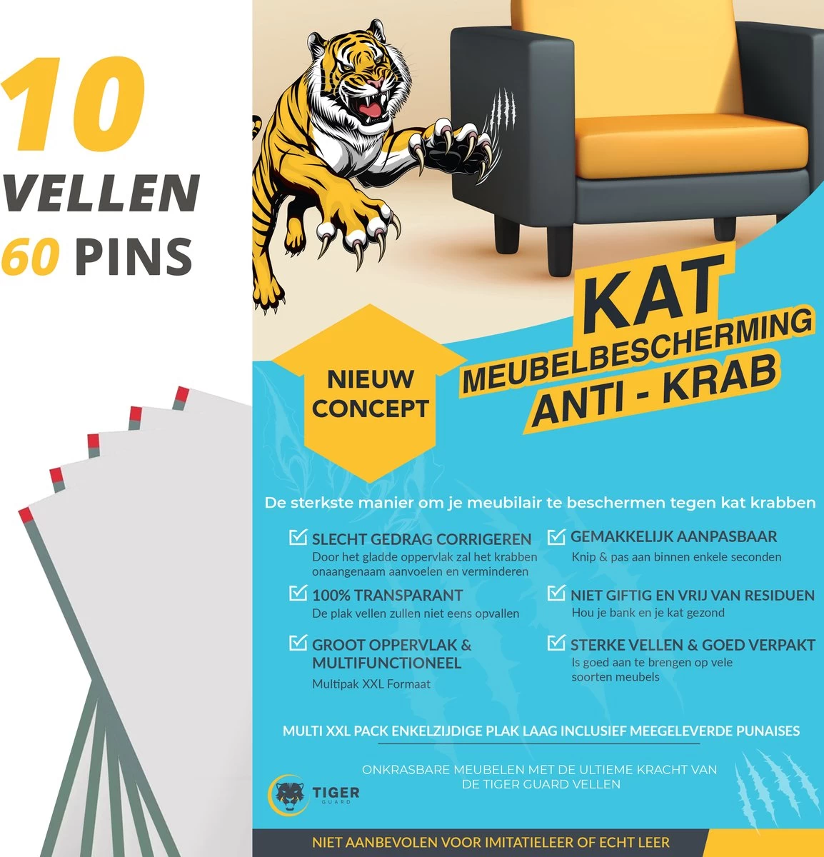 Tiger Guard Anti Krab Vellen – Anti Krab Katten – Krabpaal – Bankbeschermer Kat – 10 XXL Vellen 3 Tiger Guard Anti Krab Vellen – Anti Krab Katten – Krabpaal – Bankbeschermer Kat – 10 XXL Vellen