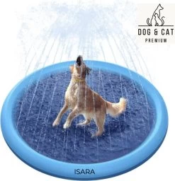 ISARA Hondenzwembad Maat XL – Honden Sproeier – Koelmat Voor Honden – Koelmat Hond – Nieuw Zomerspeelgoed 2023 – Verkoeling Hond – Zomer – Watersproeier – Hondenbad Kunststof – Badje Voor Honden – Hondendouche – Speelmat – TikTok – 165 Cm