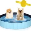 Lendo Online- Hondenzwembad Ø160x30cm – Bad Voor Honden – Hondenbad – Dierenzwembad – Opzetzwembad – Inklapbaar – PVC – Blauw- Inclusief Hondenborstel Kam -Flamingo Winkel 1200x1059