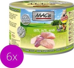 MAC’s Kattenvoer Natvoer Blik 70% Eend, Kalkoen En Kip 6 X 200g