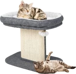COSTWAY Krabpaal Klein, 50 Cm Hoog, Kattenboom Met Zacht Pluche Zitvlak En Sisal Krabpaal En Bal, Kattenkrabpaal Hout, Kattenmeubel, Klimboom, Activiteitsboom, Speelboom, Grijs