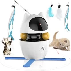 Kattenspeeltje Met Laser, Veertjes In Wit, 4 In 1 Electrisch |bewegend -multifunctioneel, Intelligent Kattenspeelgoed, Cat Toys, Poezen, USB Opladen | Bewegend Kattenspeeltje Laser – Interactief Speelgoed Katten Laserpen – Laserlampje Kat – Kittens