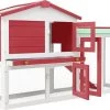 VidaXL Konijnenhok Voor Buiten Groot 145x45x85 Cm Hout Rood En Wit