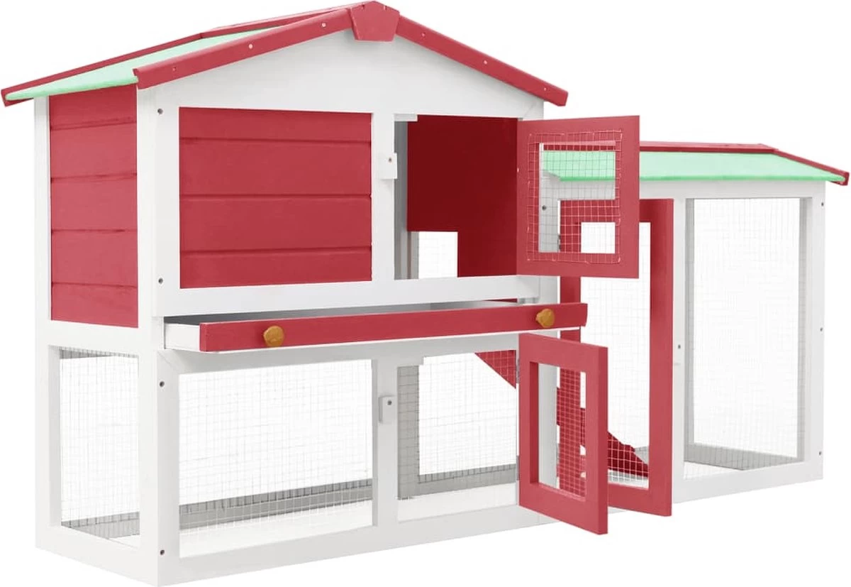 VidaXL Konijnenhok Voor Buiten Groot 145x45x85 Cm Hout Rood En Wit 3 VidaXL Konijnenhok Voor Buiten Groot 145x45x85 Cm Hout Rood En Wit