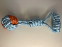 Merkloos Dubbele Lus – Trektouw – 30cm – Lichtblauw-Oranje – Honden Speelgoed – HondenSpeeltjes – HondenTouwen