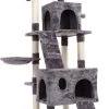 Grote Kattentoren – Verstelbare Kattenboom – Kattenhuis – Kat – Krabpaal – Natuurlijke Sisal – Grijs – Met Speelgoed – 176 Cm -Flamingo Winkel 659x1200