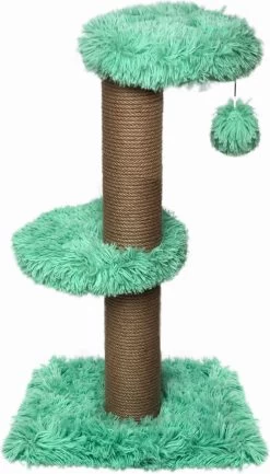 Topmast Krabpaal Fluffy Merida – Groen – 34 X 34 X 67 Cm – Made In EU – Krabpaal Voor Katten – Sterk Sisal Touw – Met Kattenballetje