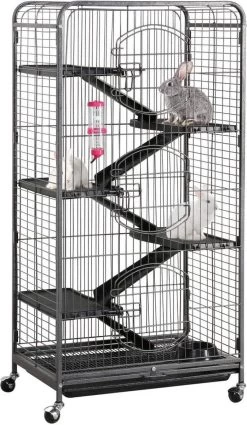 FURNIBELLA Knaagdierenkooi, Voor Volwassen Ratten, Konijnen, Fretten, Chinchilla’s, 64 X 43,7 X 131,2 Cm, Zwart