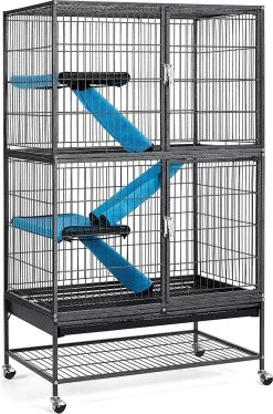 FURNIBELLA – Kooi Voor Kleine Dieren, Knaagdierenvolière Met Wieltjes, 4 Etages, Kooi XXL, Geschikt Voor Hamsters, Kleine Dieren, Cavia’s, Metaal, 78 X 51 X 137 Cm
