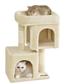 Krabpaal, Speeltoren 67 Cm, S, Kattenhuis Tot 3 Kg, Groot Platform, 2 Holten, Krabpaal, Beige PCT611M01