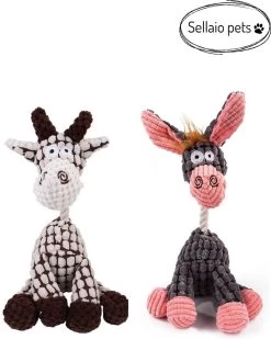 Honden Knuffel – Set Van 2 – Hondenspeelgoed Met Piep – Honden En Katten – Ezel En Giraf – Sellaio
