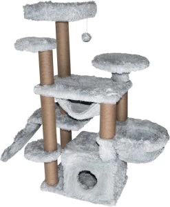 Topmast Krabpaal Fluffy Paris – Grijs – 164 X 65 X 144 Cm – Krabpaal Voor Grote Katten En Zware Katten – Met Kattenhuis En Hangmat – Stevig Sisal Touw