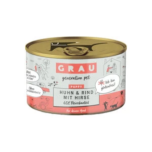 GrauDST – Puppy/Junior Hondenvoer – Kip, Rund En Gierst – Blik – 6x200g